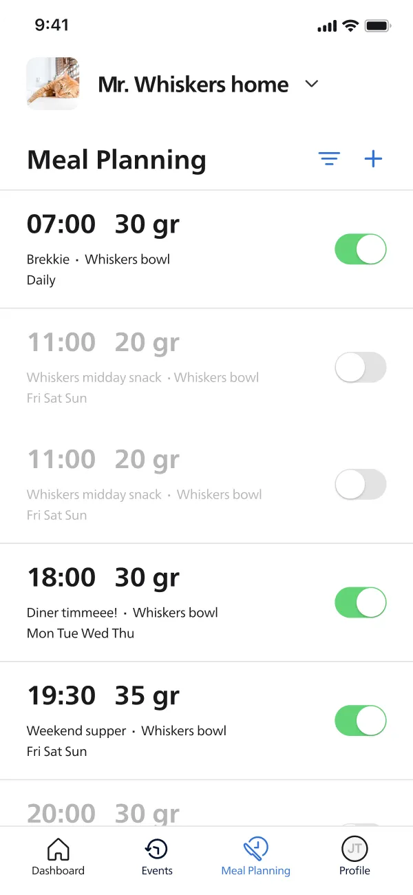 Cat feeding app features